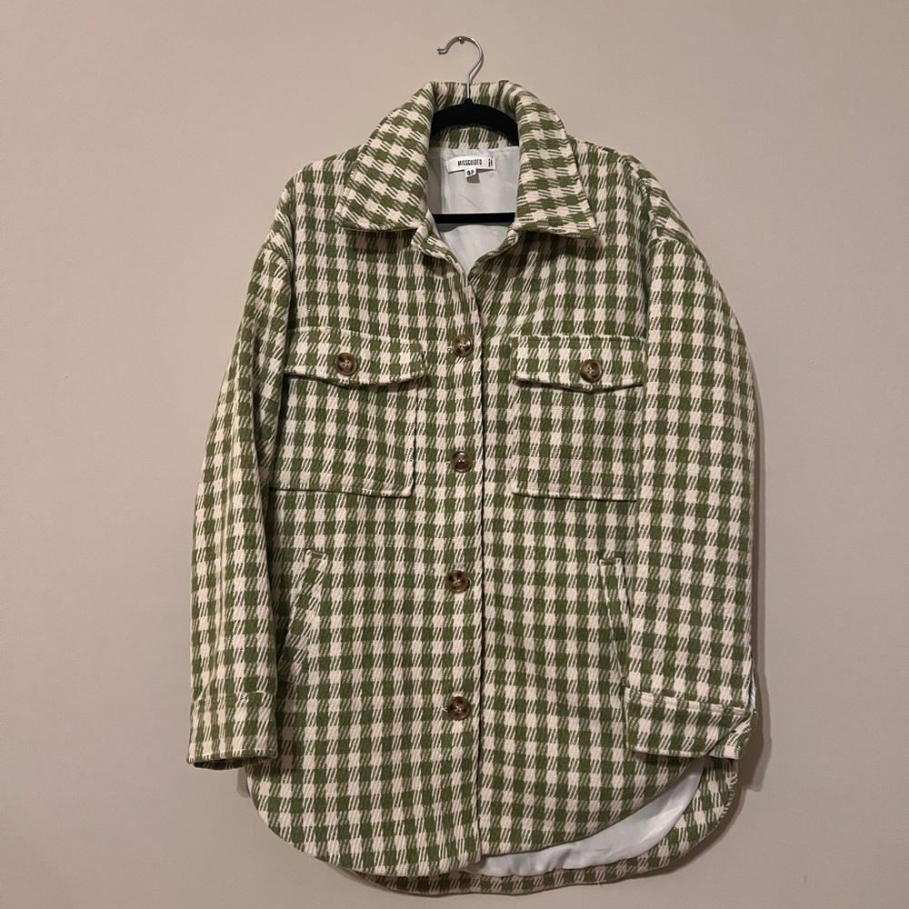 Green and Cream Checkered Utility Jacket
